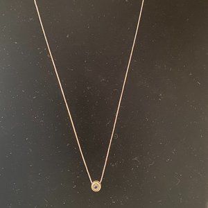 VINTAGE SAPPHIRE PENDANT & CHAIN. ALL CAST IN 14K WHITE GOLD.